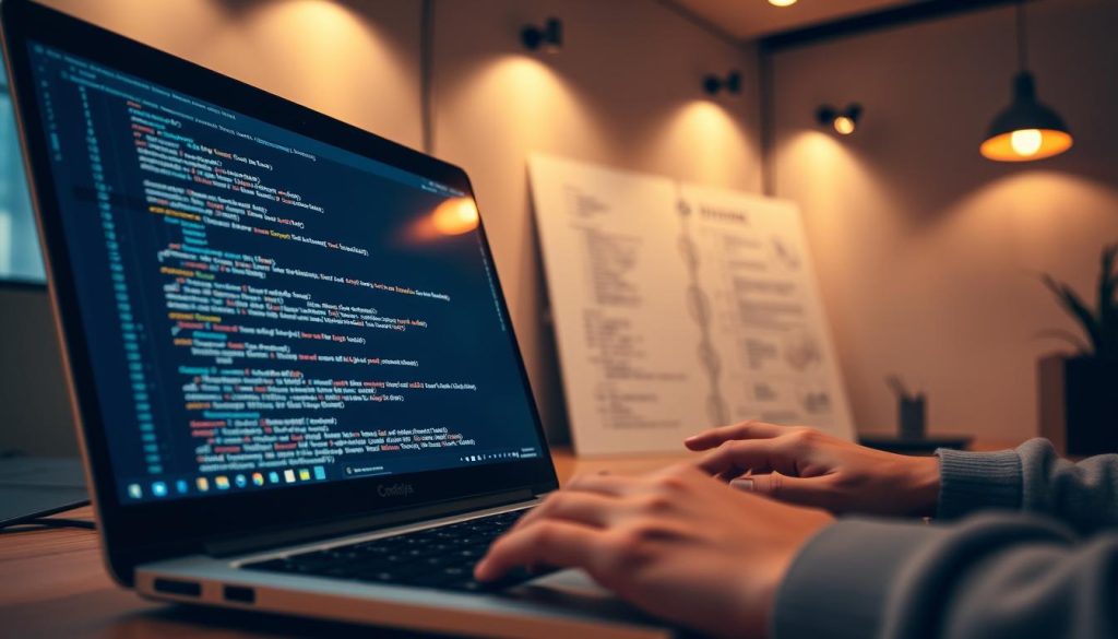 A vibrant and engaging online Python programming tutorial. In the foreground, a laptop screen displays code snippets and interactive examples, with a programmer's hands typing intently. In the middle ground, a well-organized table of contents and navigation menu help guide the viewer through the learning experience. The background features a warm, inviting atmosphere with subtle technical diagrams and icons, suggesting the depth and breadth of the tutorial's content. Soft, directional lighting illuminates the scene, creating a sense of focus and clarity. The overall composition conveys a sense of learning, discovery, and the joy of programming. A vibrant and engaging online Python programming tutorial. In the foreground, a laptop screen displays code snippets and interactive examples, with a programmer's hands typing intently. In the middle ground, a well-organized table of contents and navigation menu help guide the viewer through the learning experience. The background features a warm, inviting atmosphere with subtle technical diagrams and icons, suggesting the depth and breadth of the tutorial's content. Soft, directional lighting illuminates the scene, creating a sense of focus and clarity. The overall composition conveys a sense of learning, discovery, and the joy of programming.
